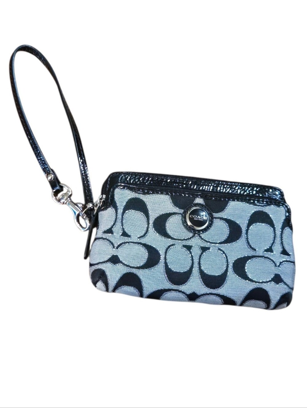 Coach Signature Wristlet in Black and Gray